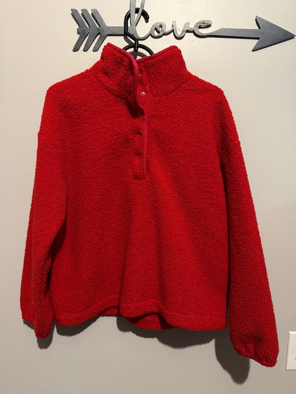 LOFT Bright Red Sherpa Quarter-Zip Jacket